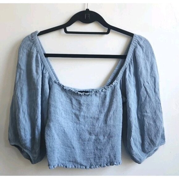 1. State Tops - 1. STATE blue puffy sleeve crop top size S